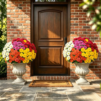 🌼Artificial Outdoor Sunset Mums Flowers | UV Resistant, Fade Resistant & No Watering Needed